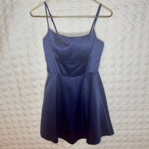 B. Darlin Blue Satin Strappy Sweetheart Bodycon Dance Midi Dress Juniors Sz 5/6